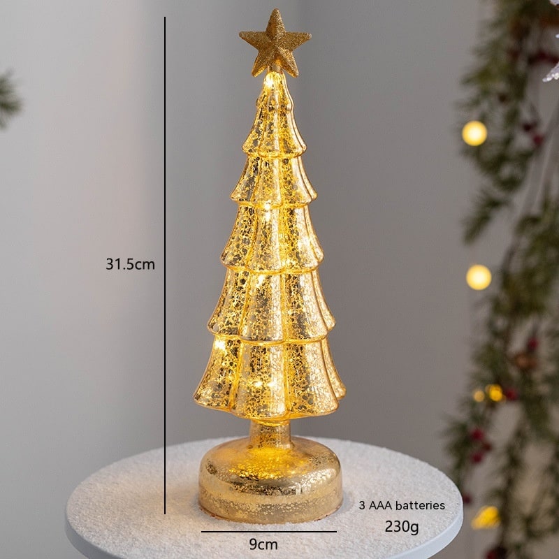 Árbol de Navidad de cristal para sobremesa con iluminación integrada, bombillas LED y estrella en la parte superior