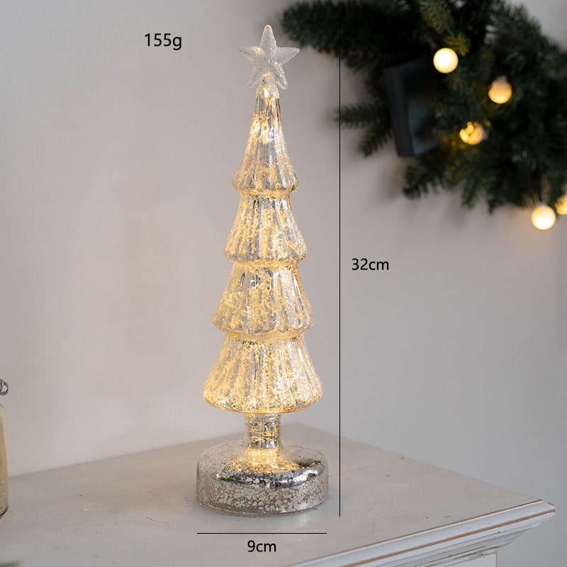 Árbol de Navidad de cristal para sobremesa con iluminación integrada, bombillas LED y estrella en la parte superior