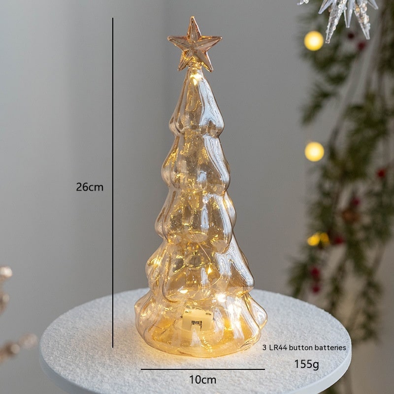 Árbol de Navidad de cristal para sobremesa con iluminación integrada, bombillas LED y estrella en la parte superior