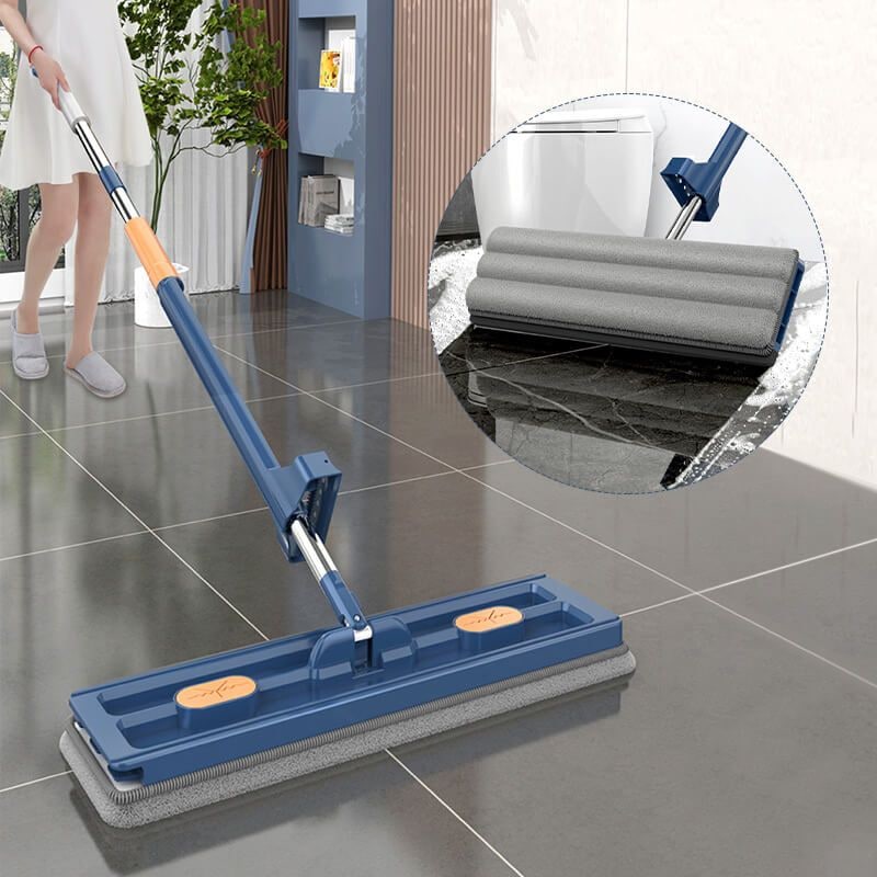 Microfiber Flat Mop System, Self Wringing Mechanism, Collapsible Cleaning Bucket