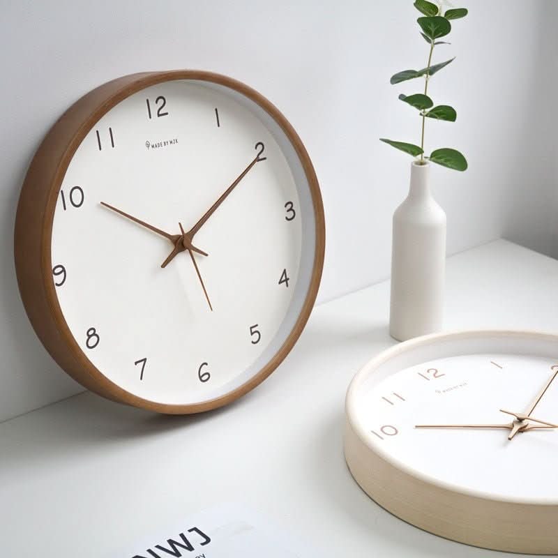Round Wooden Wall Clock - Minimalist Analog, Silent, 10 Inch Diameter