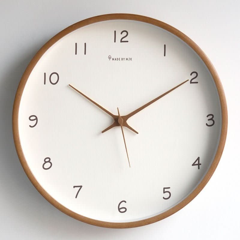 Round Wooden Wall Clock - Minimalist Analog, Silent, 10 Inch Diameter