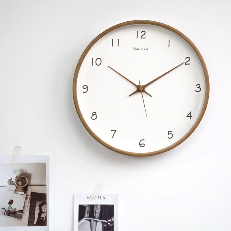 Round Wooden Wall Clock - Minimalist Analog, Silent, 10 Inch Diameter