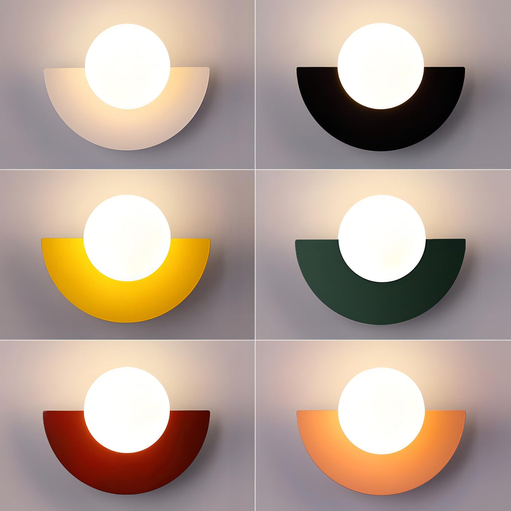 Aplique de pared moderno, luz decorativa con esfera esmerilada, placa posterior semicircular e instalación cableada