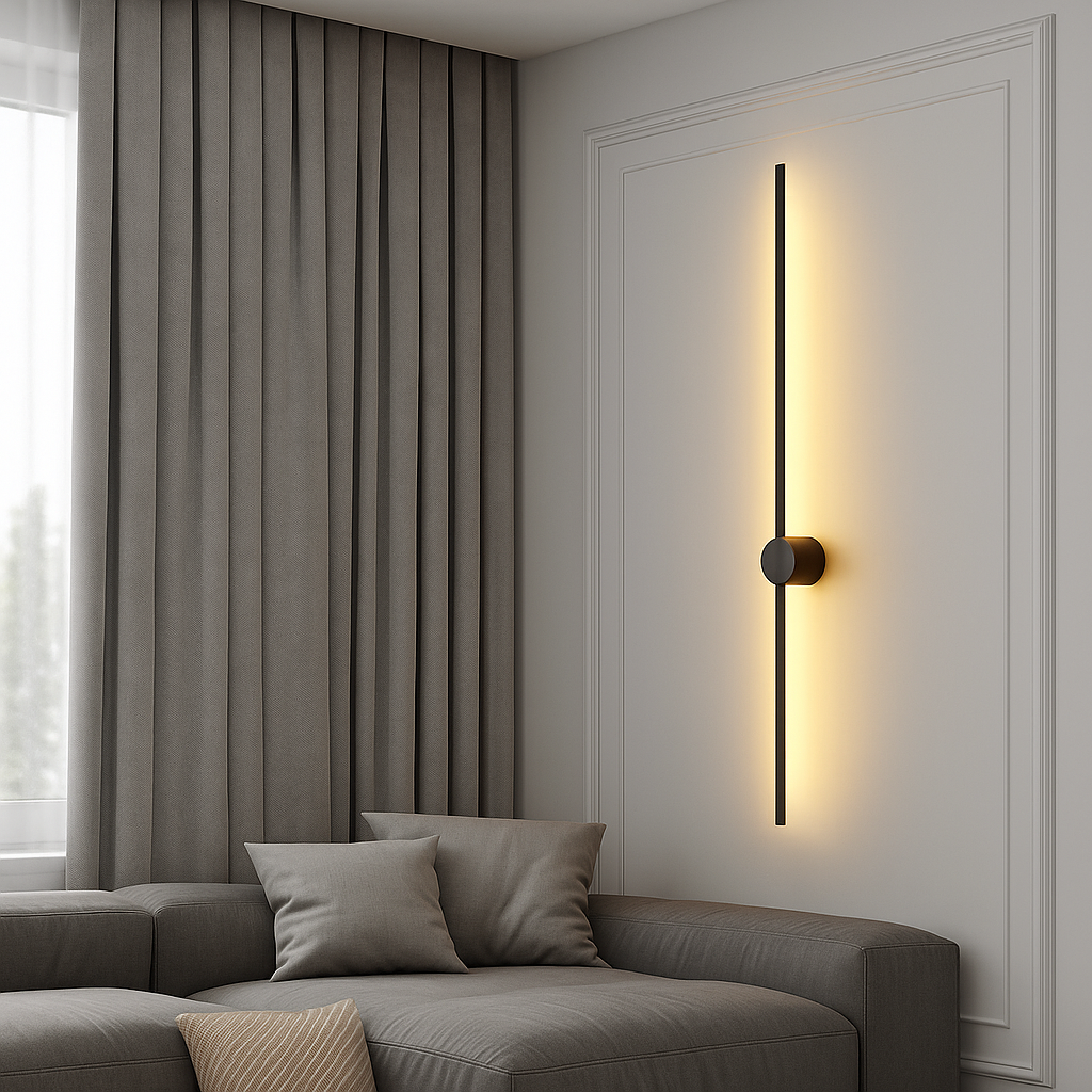 Modern, lineáris LED fali lámpa közvetett háttérvilágítással, kortárs dizájn