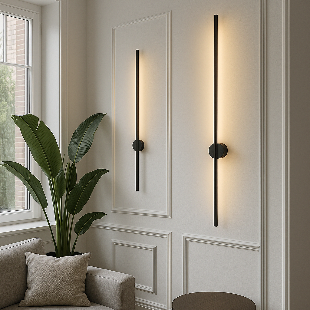 Modern, lineáris LED fali lámpa közvetett háttérvilágítással, kortárs dizájn