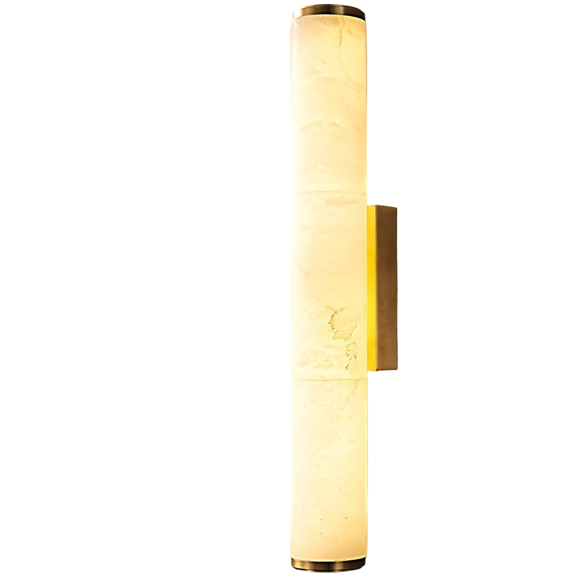 Minimalist Wall Sconce — Marble Cylinder Shade Flush Mount Brass Finish