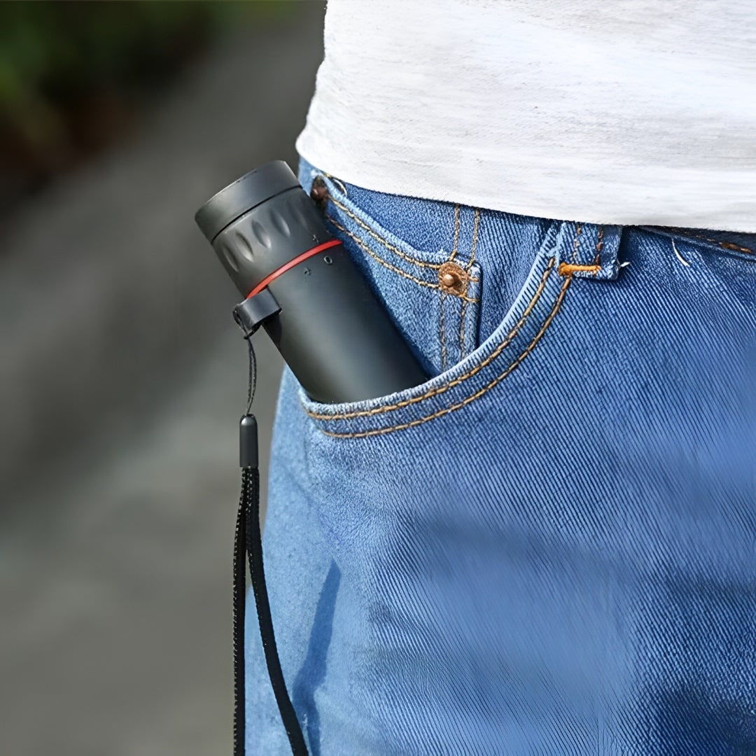 Compact Pocket Monocular Telescope Smartphone Adapter Textured Focus Ring Matte Black
