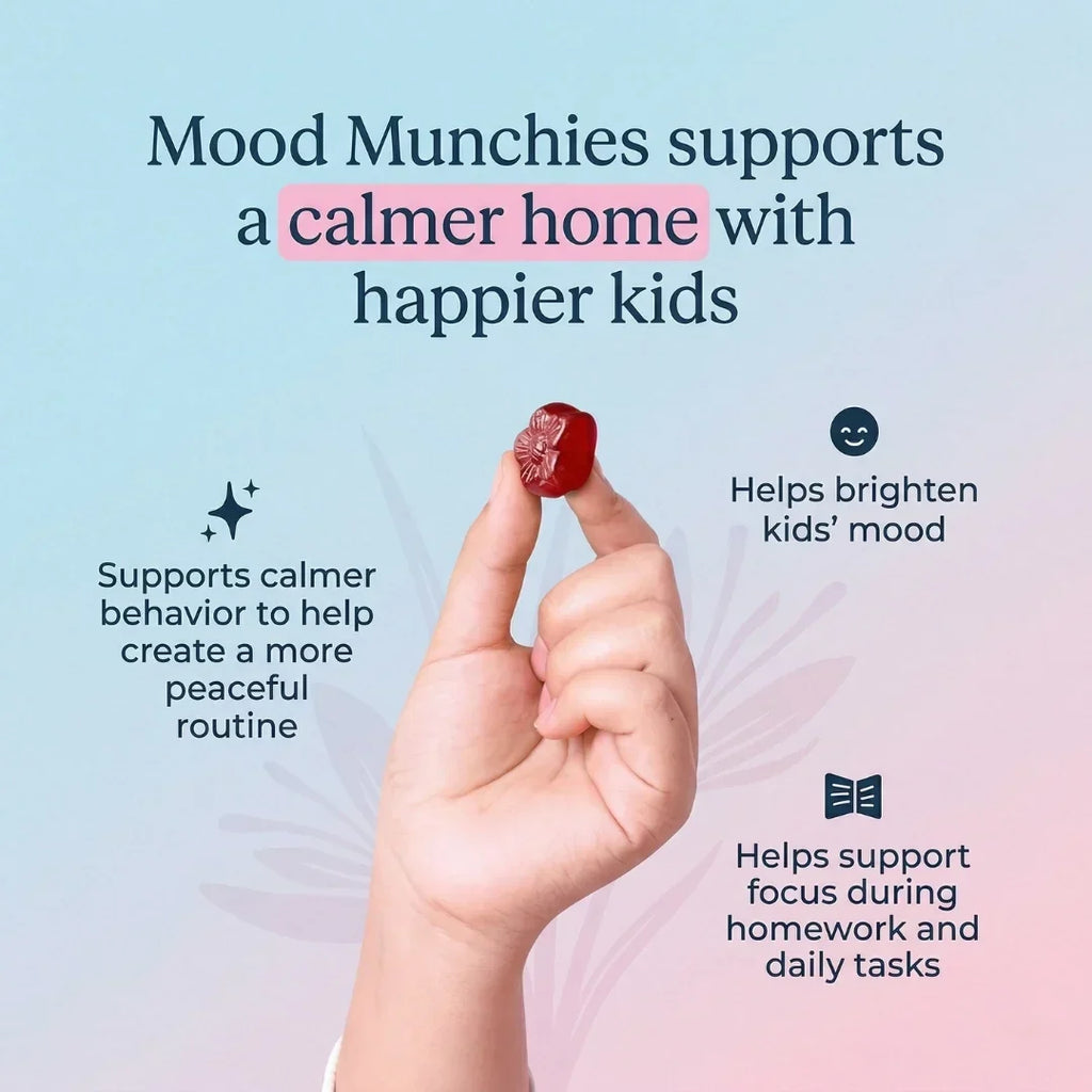 Mood Munchies, gommes au safran pour enfants, calme, concentration et équilibre