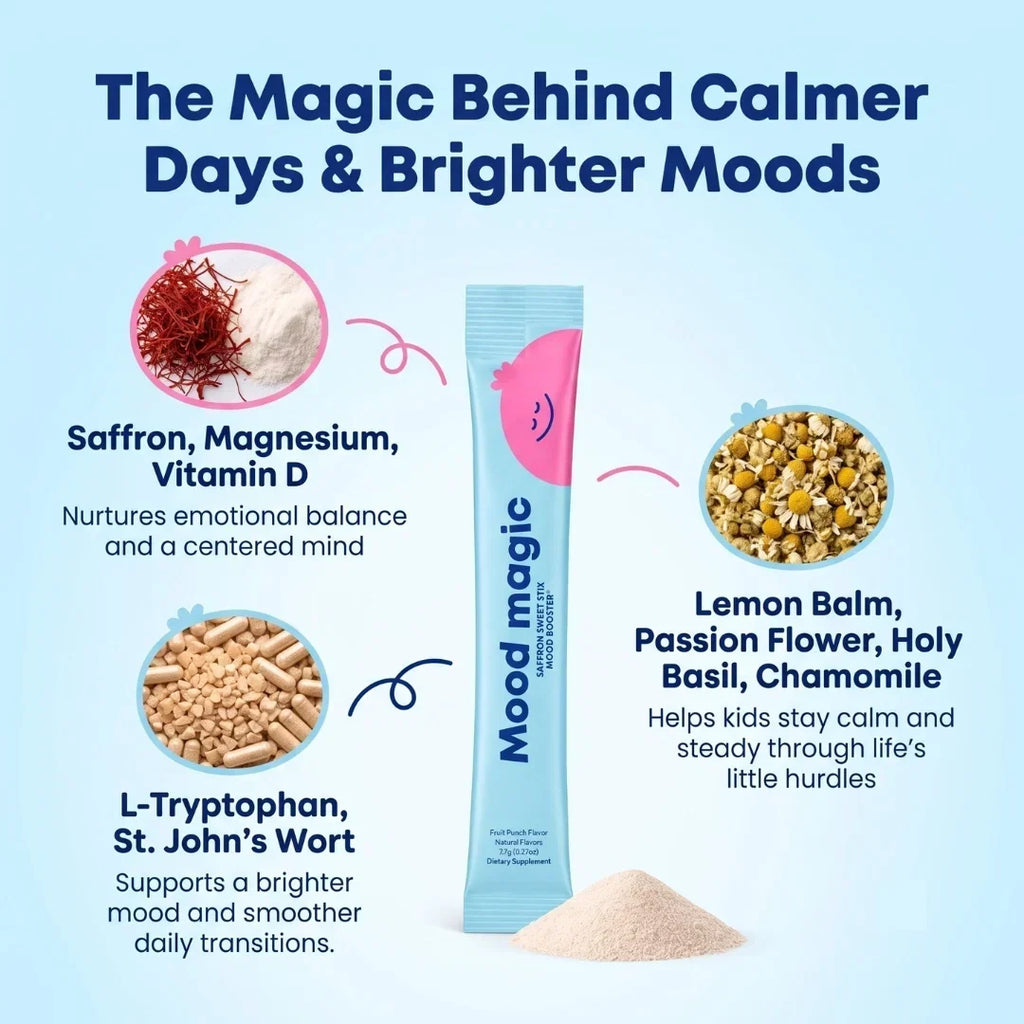 Mood Magic sáfrányos Pixie Stix gyermekeknek, cukormentes támogatás a figyelemhez