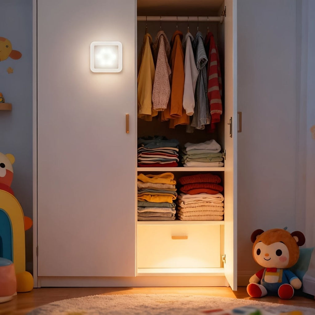 モーションセンサー付きナイトライト — 6個のLED電球、電池式、貼り付け式壁面取り付け