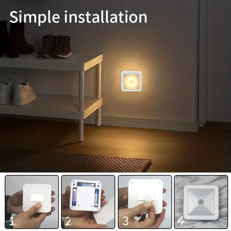 モーションセンサー付きナイトライト — 6個のLED電球、電池式、貼り付け式壁面取り付け