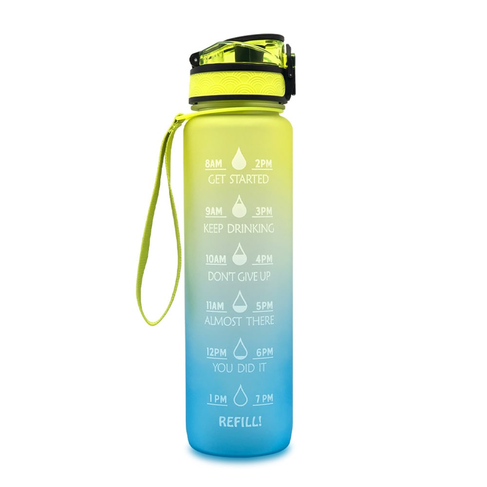 Motivational 32 Oz Water Bottle Fruit Infuser Time Markers Flip Top Lid Inspirational Print Design
