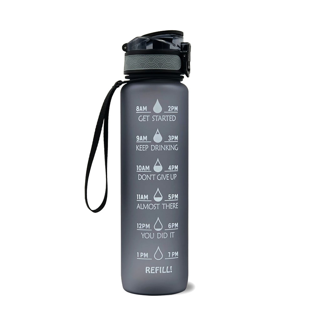 Motivational 32 Oz Water Bottle Fruit Infuser Time Markers Flip Top Lid Inspirational Print Design