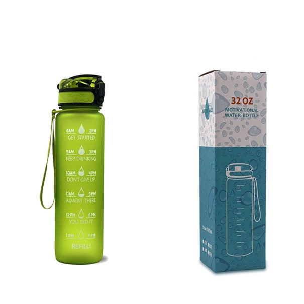 Motivoiva 32 Oz:n vesipullo, hedelmähaudutin, aika-asteikko, käännettävä kansi, inspiroiva painatus