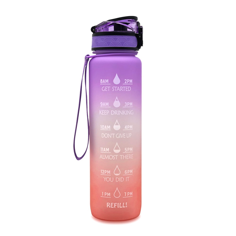 Motivoiva 32 Oz:n vesipullo, hedelmähaudutin, aika-asteikko, käännettävä kansi, inspiroiva painatus