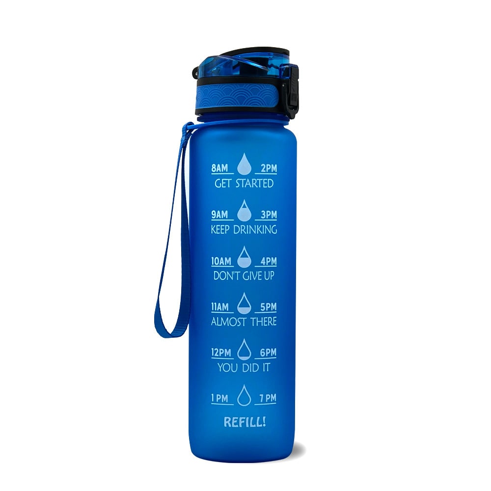 Motivational 32 Oz Water Bottle Fruit Infuser Time Markers Flip Top Lid Inspirational Print Design