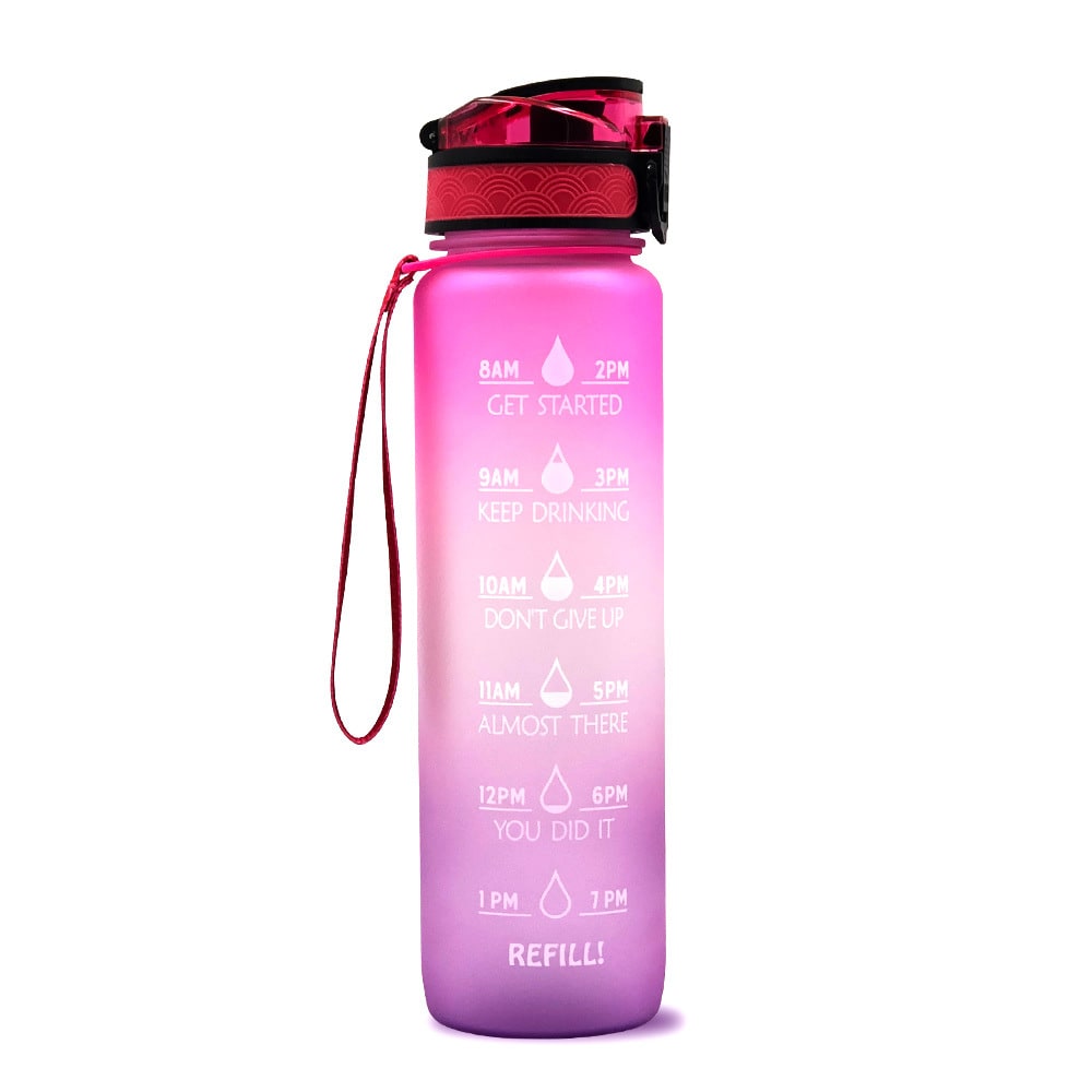 Motivational 32 Oz Water Bottle Fruit Infuser Time Markers Flip Top Lid Inspirational Print Design