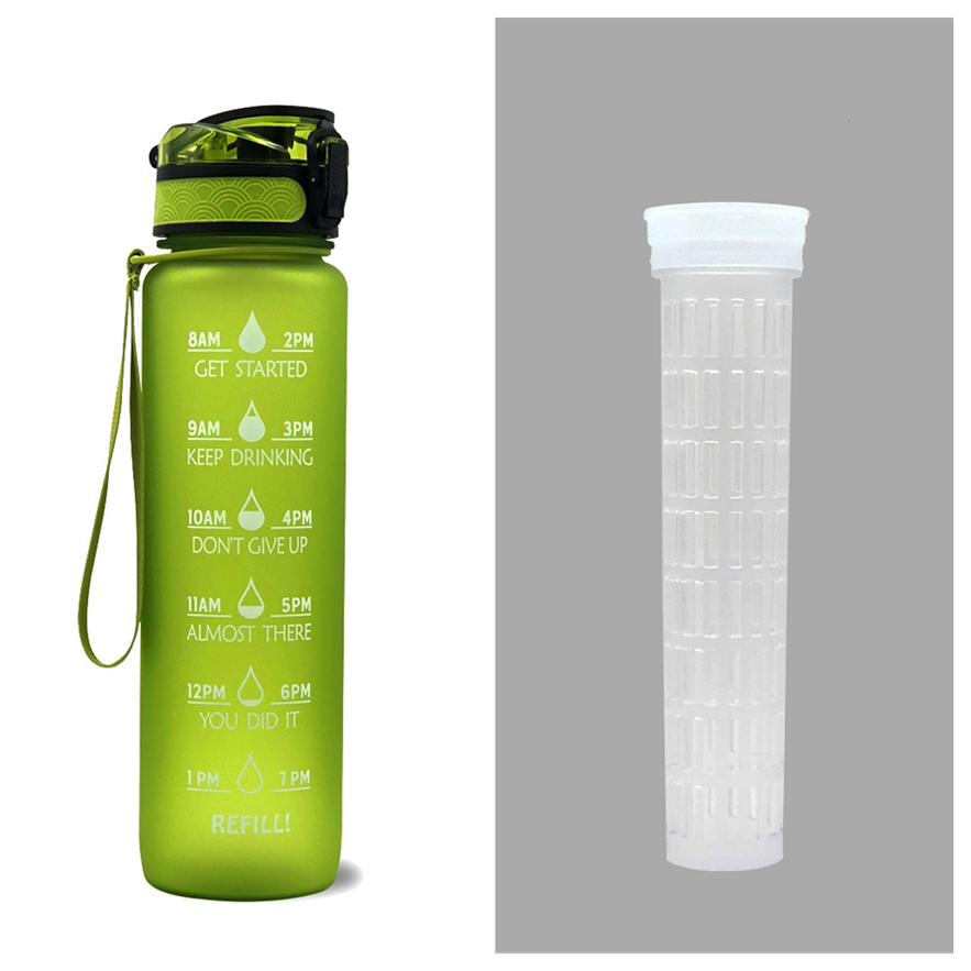 Motivational 32 Oz Water Bottle Fruit Infuser Time Markers Flip Top Lid Inspirational Print Design