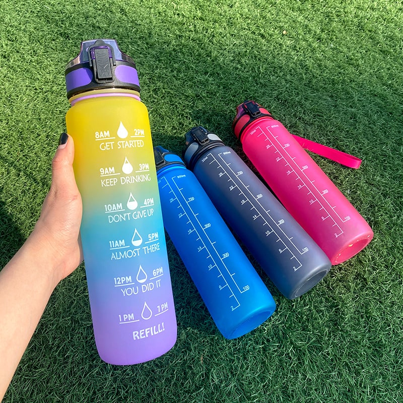 Motivational 32 Oz Water Bottle Fruit Infuser Time Markers Flip Top Lid Inspirational Print Design