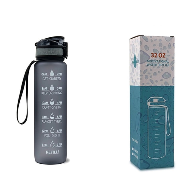 Motivoiva 32 Oz:n vesipullo, hedelmähaudutin, aika-asteikko, käännettävä kansi, inspiroiva painatus