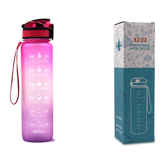 Motivational 32 Oz Water Bottle Fruit Infuser Time Markers Flip Top Lid Inspirational Print Design