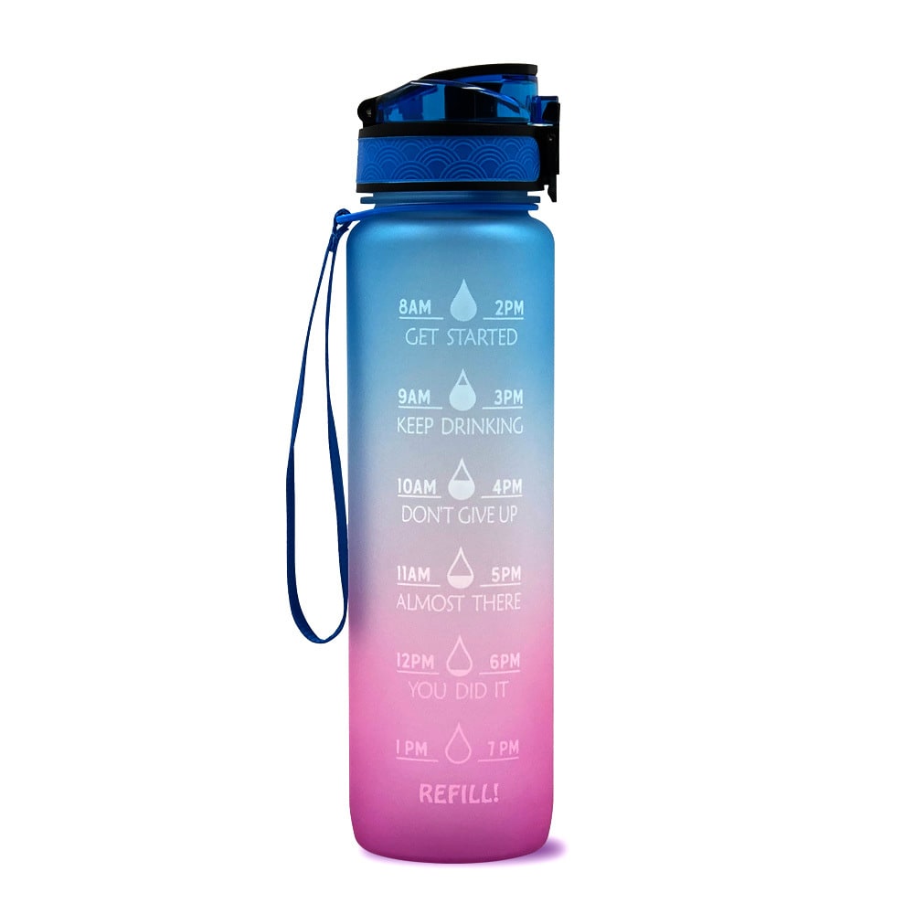 Motivational 32 Oz Water Bottle Fruit Infuser Time Markers Flip Top Lid Inspirational Print Design