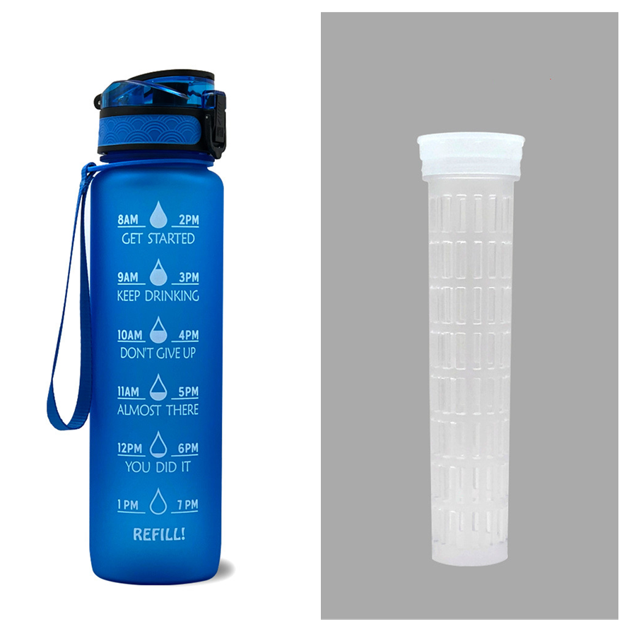 Motivational 32 Oz Water Bottle Fruit Infuser Time Markers Flip Top Lid Inspirational Print Design