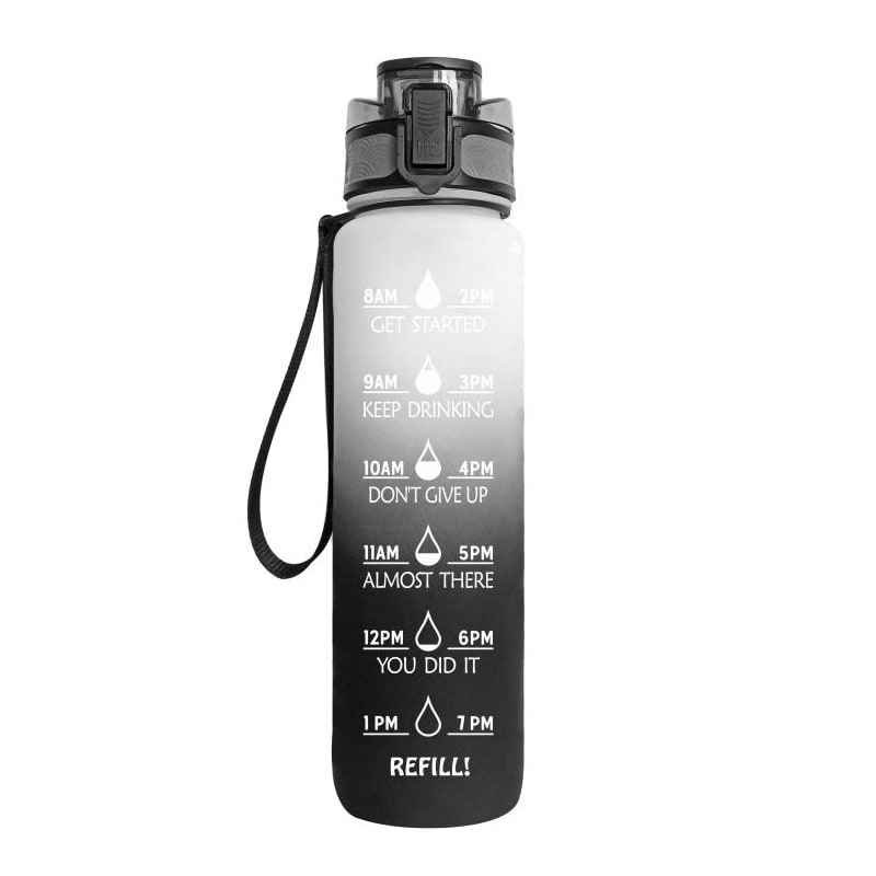Motivoiva 32 Oz:n vesipullo, hedelmähaudutin, aika-asteikko, käännettävä kansi, inspiroiva painatus