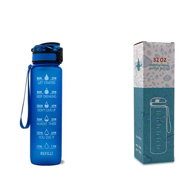 Motivoiva 32 Oz:n vesipullo, hedelmähaudutin, aika-asteikko, käännettävä kansi, inspiroiva painatus