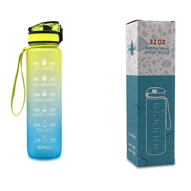 Motivational 32 Oz Water Bottle Fruit Infuser Time Markers Flip Top Lid Inspirational Print Design