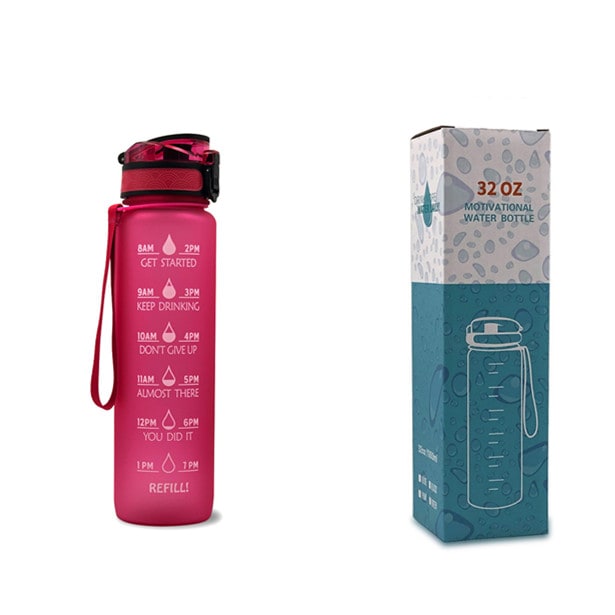 Motivational 32 Oz Water Bottle Fruit Infuser Time Markers Flip Top Lid Inspirational Print Design