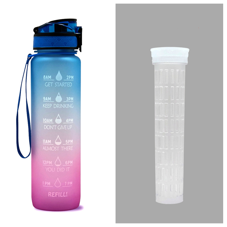 Motivational 32 Oz Water Bottle Fruit Infuser Time Markers Flip Top Lid Inspirational Print Design