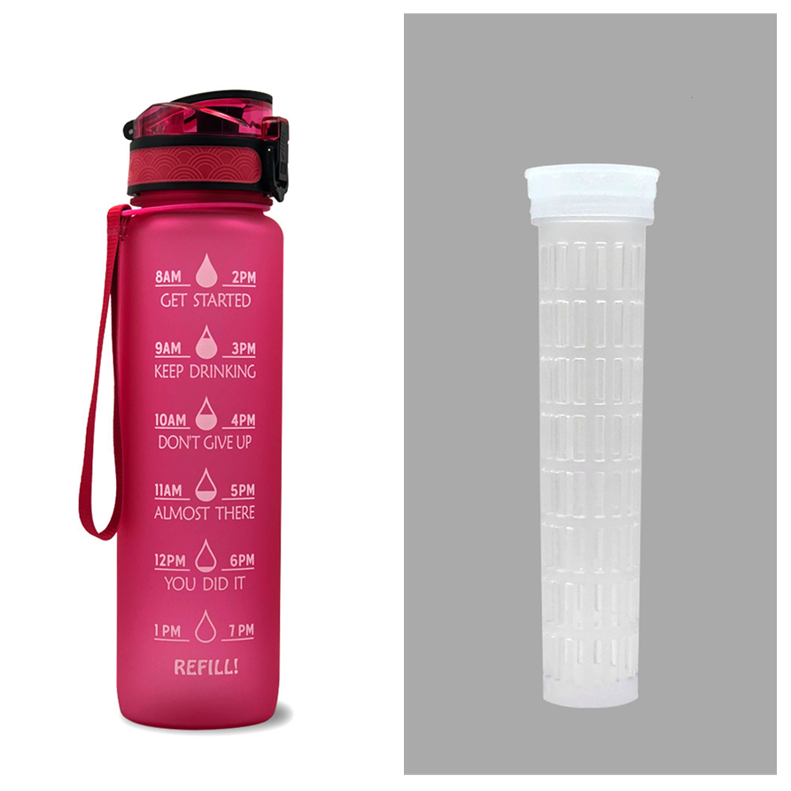 Motivoiva 32 Oz:n vesipullo, hedelmähaudutin, aika-asteikko, käännettävä kansi, inspiroiva painatus