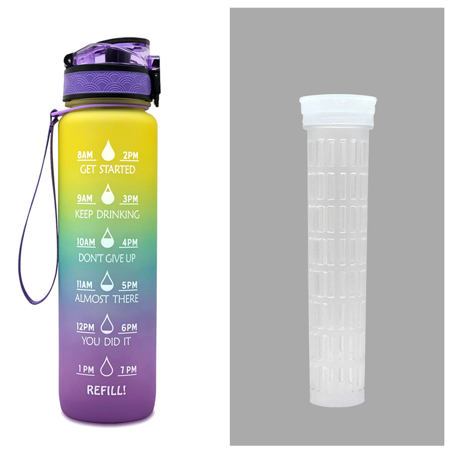 Motivational 32 Oz Water Bottle Fruit Infuser Time Markers Flip Top Lid Inspirational Print Design