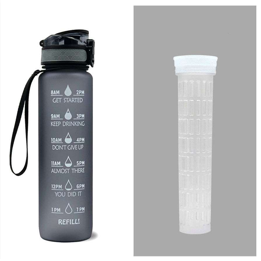 Motivational 32 Oz Water Bottle Fruit Infuser Time Markers Flip Top Lid Inspirational Print Design