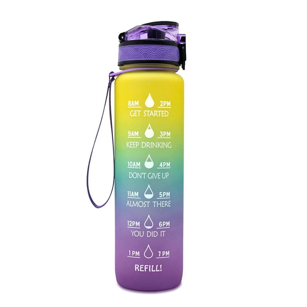 Motivational 32 Oz Water Bottle Fruit Infuser Time Markers Flip Top Lid Inspirational Print Design