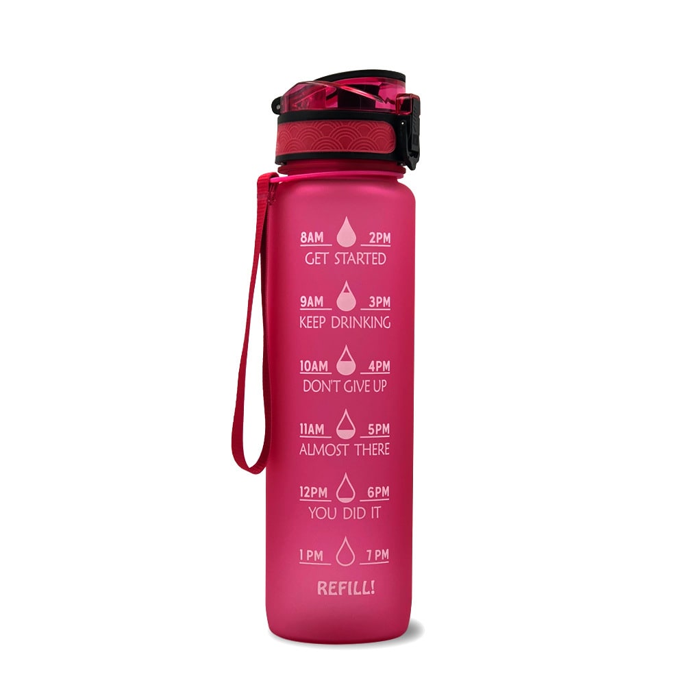 Motivational 32 Oz Water Bottle Fruit Infuser Time Markers Flip Top Lid Inspirational Print Design