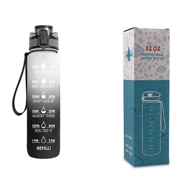Motivational 32 Oz Water Bottle Fruit Infuser Time Markers Flip Top Lid Inspirational Print Design