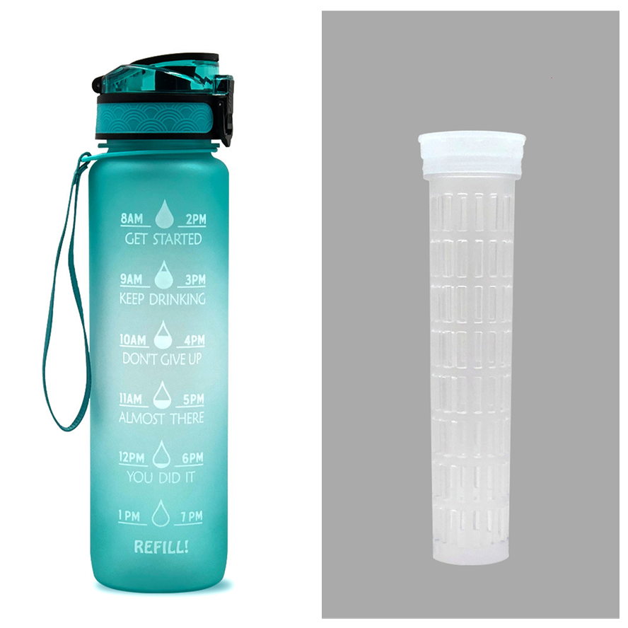 Motivational 32 Oz Water Bottle Fruit Infuser Time Markers Flip Top Lid Inspirational Print Design