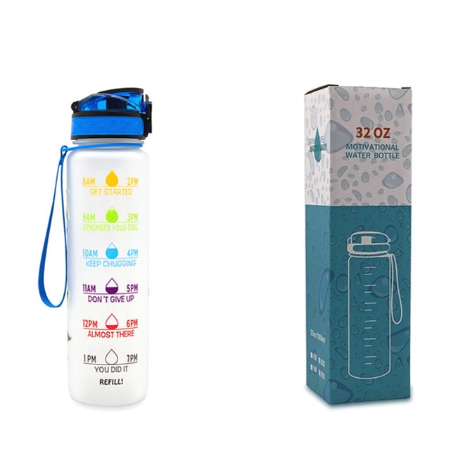 Motivoiva 32 Oz:n vesipullo, hedelmähaudutin, aika-asteikko, käännettävä kansi, inspiroiva painatus