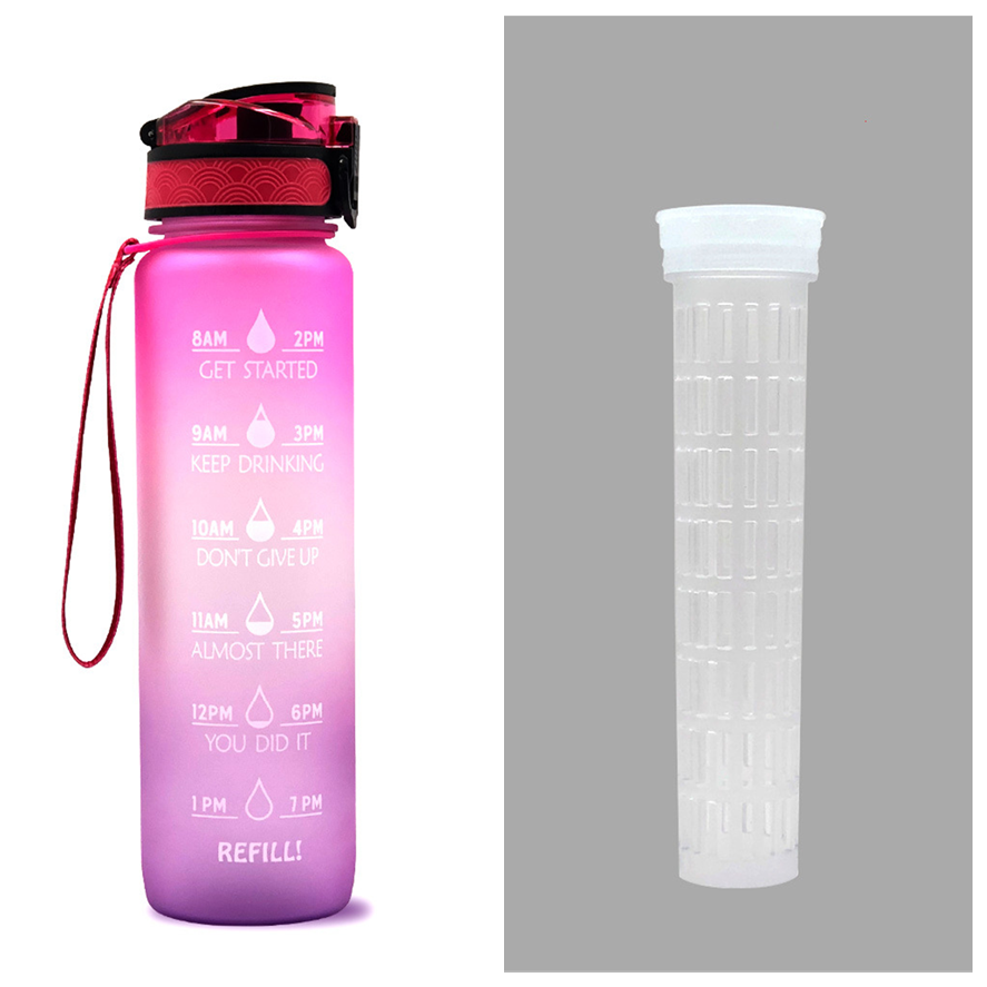 Motivational 32 Oz Water Bottle Fruit Infuser Time Markers Flip Top Lid Inspirational Print Design