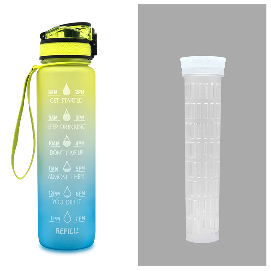 Motivational 32 Oz Water Bottle Fruit Infuser Time Markers Flip Top Lid Inspirational Print Design