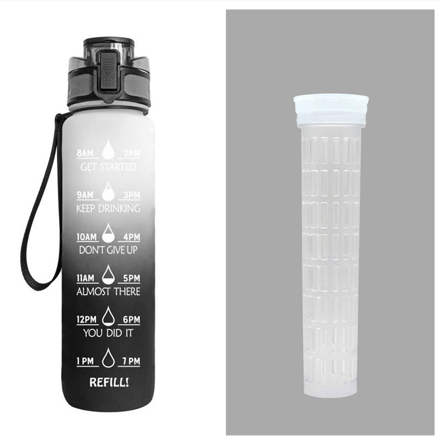 Motivoiva 32 Oz:n vesipullo, hedelmähaudutin, aika-asteikko, käännettävä kansi, inspiroiva painatus