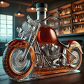 Skreddersydd whiskydekanter i motorsykkelform med svart kork og støpte motordetaljer