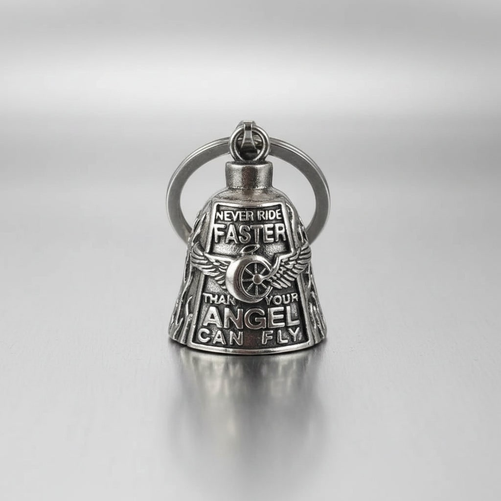 Ciondolo campanella Guardian per moto per Halloween - portachiavi con angelo, anello apribile