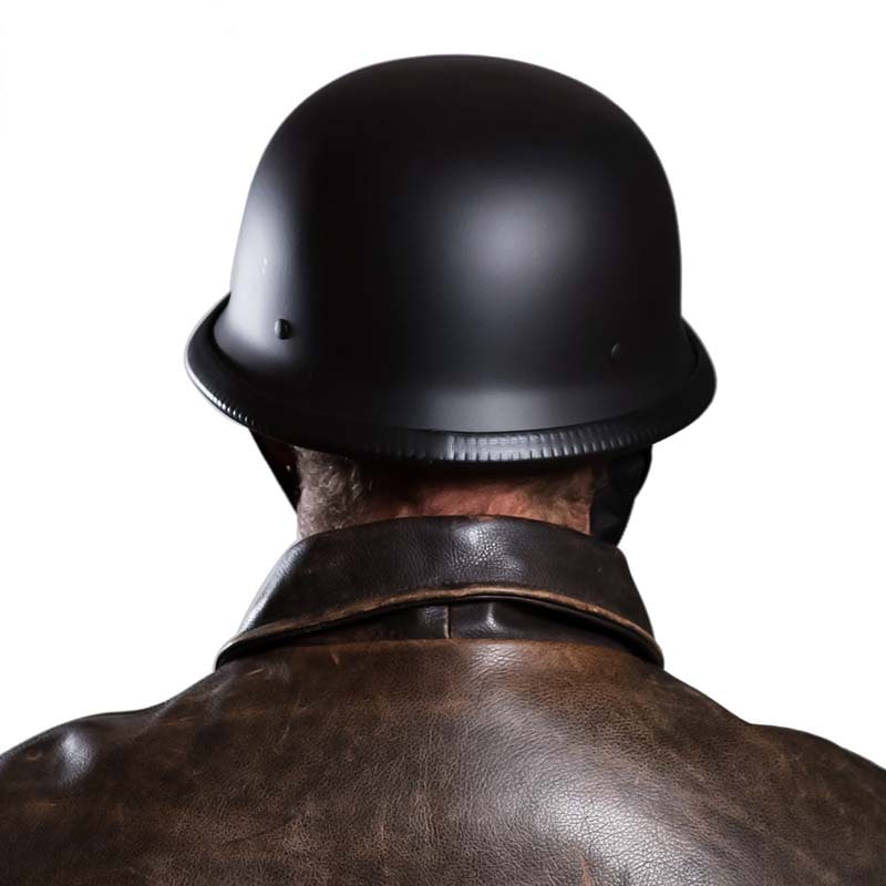 Casco demi-jet stile tedesco — Fibbia a sgancio rapido, viso aperto e cinturino regolabile per il mento