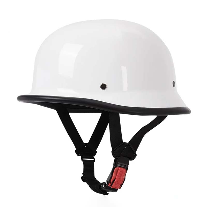 Casco demi-jet stile tedesco — Fibbia a sgancio rapido, viso aperto e cinturino regolabile per il mento