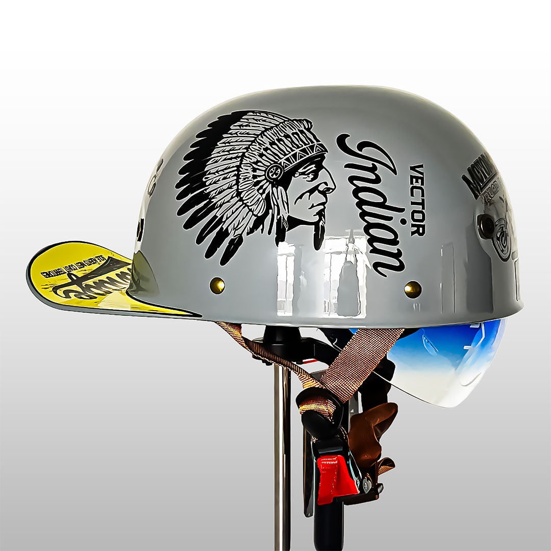 Casco mezzo guscio da moto in stile retrò vintage con visiera rimovibile a sgancio rapido