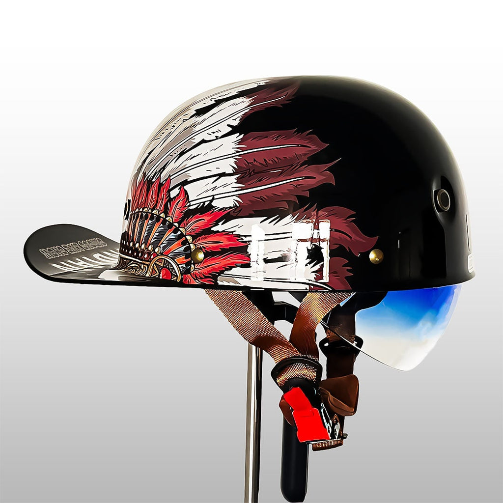 Motorcycle Half Helmet Retro Vintage Style Quick Release Detachable Visor